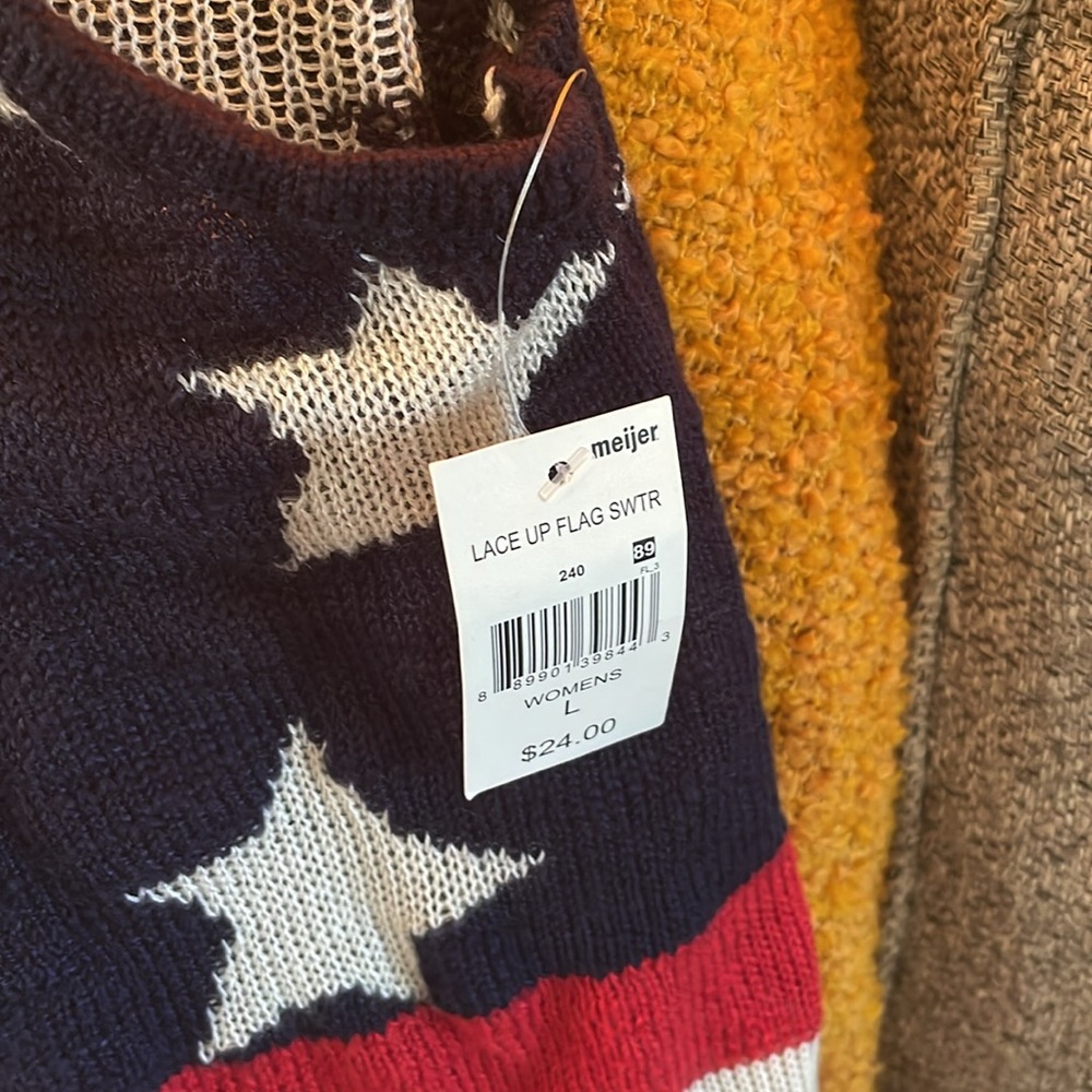 American Flag Knit TANK TOP sweater V Neck Hang Ties STARS STRIPE RED white BLU - Picture 3 of 5
